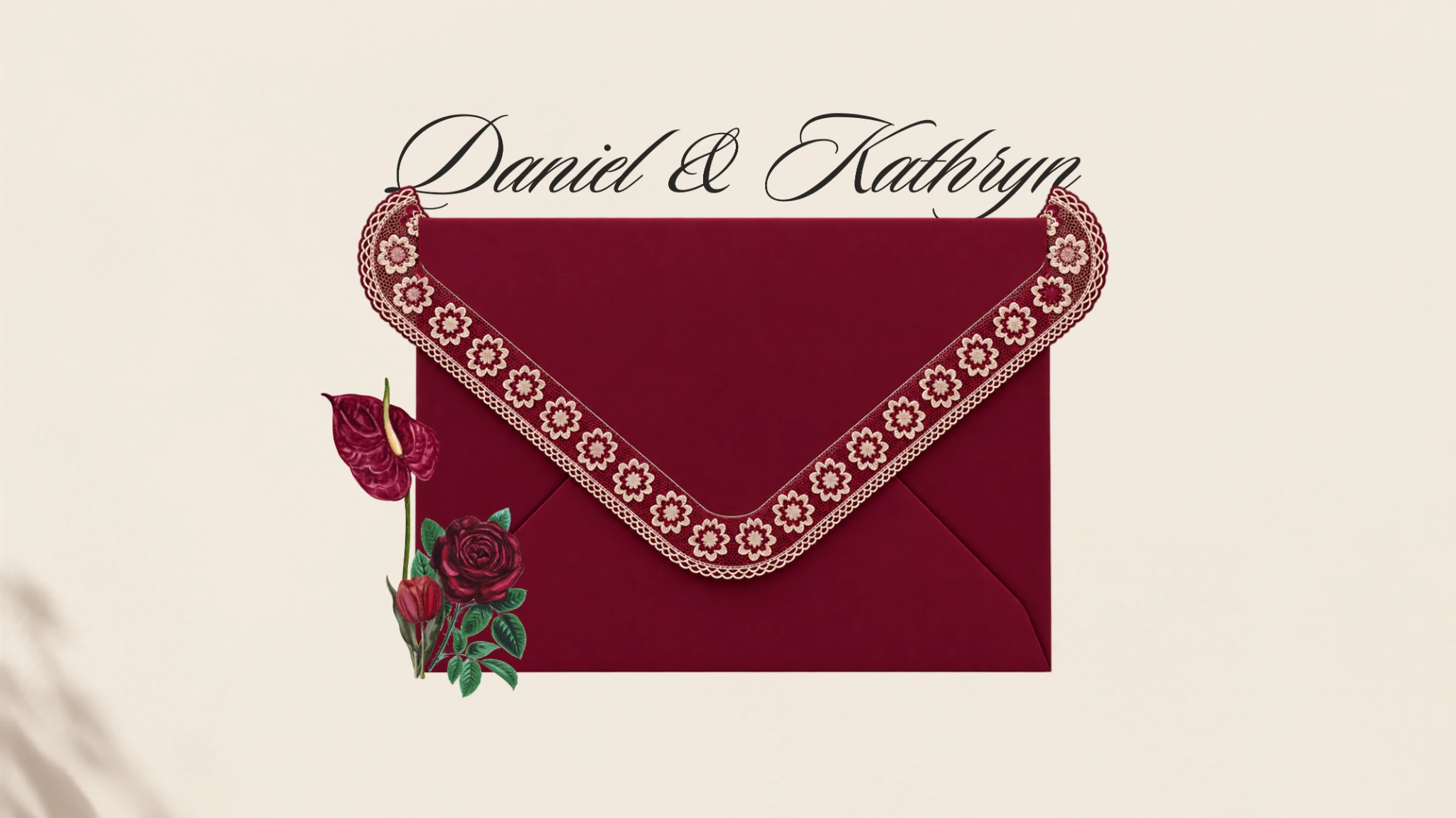 Burgundy digital wedding invitation template